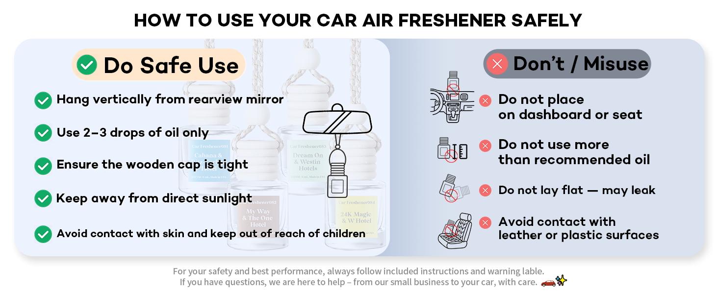Classy Car Air Freshener Hanging 2 Pack, Mahogany Teakwood Essential Oil Diffuser, Cute Glass Bottle, Long-Lasting Fragrance Car Accessories for Women & Men, Made in USA
