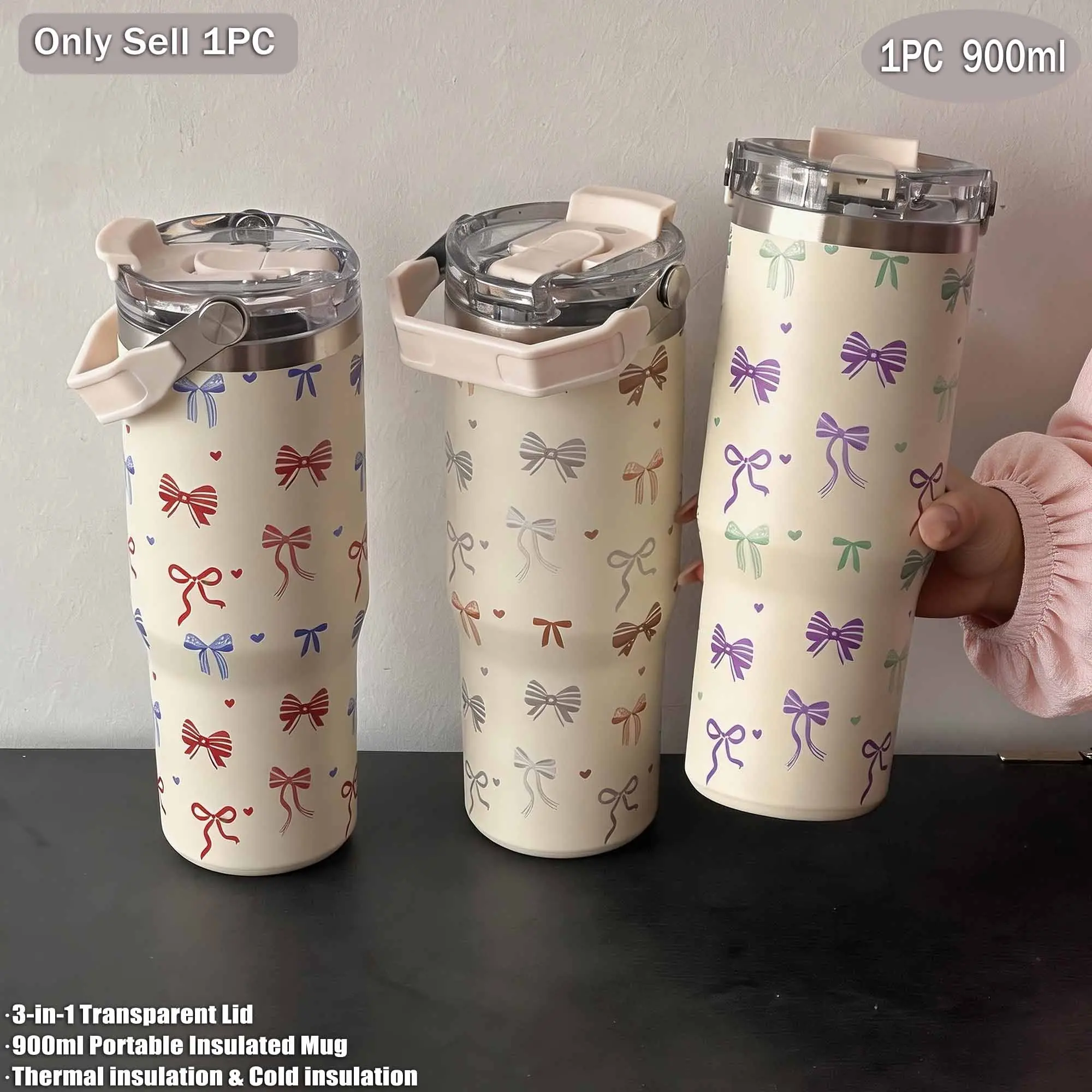 30oz-900ML Butterfly Pattern Stainless Steel Insulated Cup Stylish Tumbler, Insulated Coffee Tumbler, Dual Drink Mouth, Outdoor Water Bottle, Gift for All Occasions