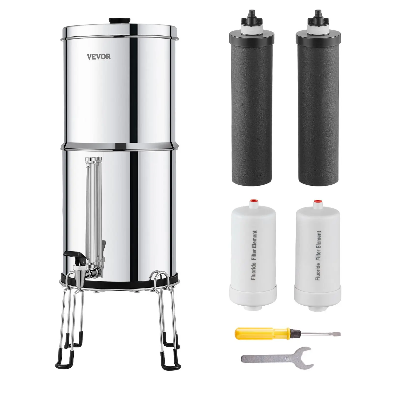 【DealsForYouDays】VEVOR Gravity-fed Water Filter System 2.25G 304 Stainless-Steel Countertop Filtration SystemReduces Lead and up to 99% of Chlorinewith 2 Activated Carbon Filter2 Defluorination FilterSpigot, Filter Canister, Water Filter Cartridge