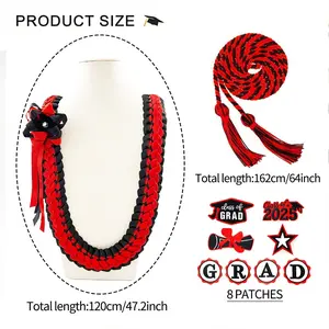 Graduation Leis Class of 2026 Grad Ribbon Double Braided Necklace with Graduation Cap 2026 GRAD Patches Handmade Leis Grad Gifts for Graduates Senior College Students Daughter Couples for Graduation Ceremony Party Celebration with Honor Rope Set