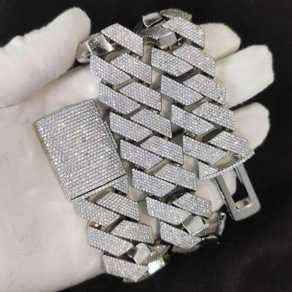 Custom 25MM S925 Sterling Silver Hip Hop Moissanite Cuban Link Chain Thick Miami VVS Cuban Necklace For Men