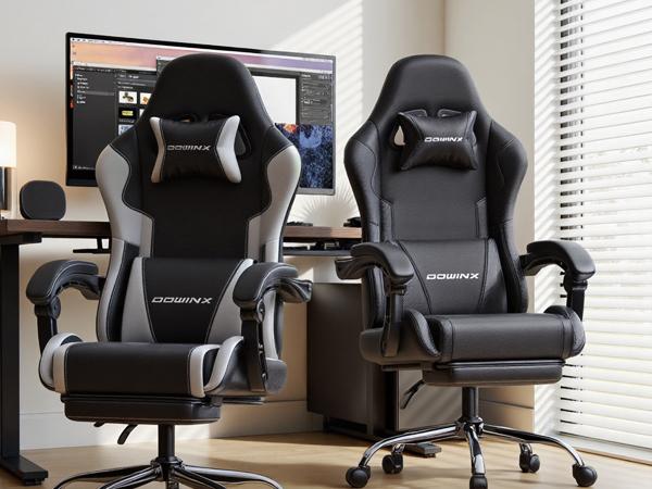 Dowinx Ergonomic Gaming Chair: Massage Lumbar & Footrest, 330lb Capacity 2D-Linkage Armrest Computer Chair, White Professional Home Office Desk Chair