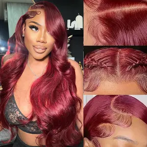Pinkiris 99J Burgundy Lace Front Wigs Human Hair 13x6 HD Body Wave Lace Front Wigs Human Hair Pre Plucked Red Wig Human Hair 180 Density Body Wave Wig