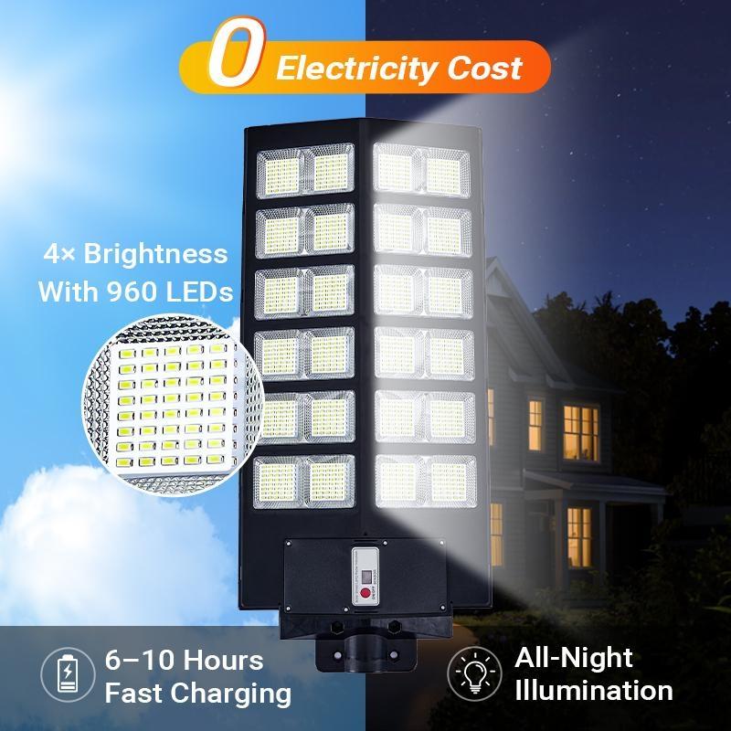 Solar Street Light Outdoor Solar Parking Lot Light with Motion Sensor IP65 Waterproof Commercial Lighting 360 SMD LEDs Adjustable Angle Remote Control