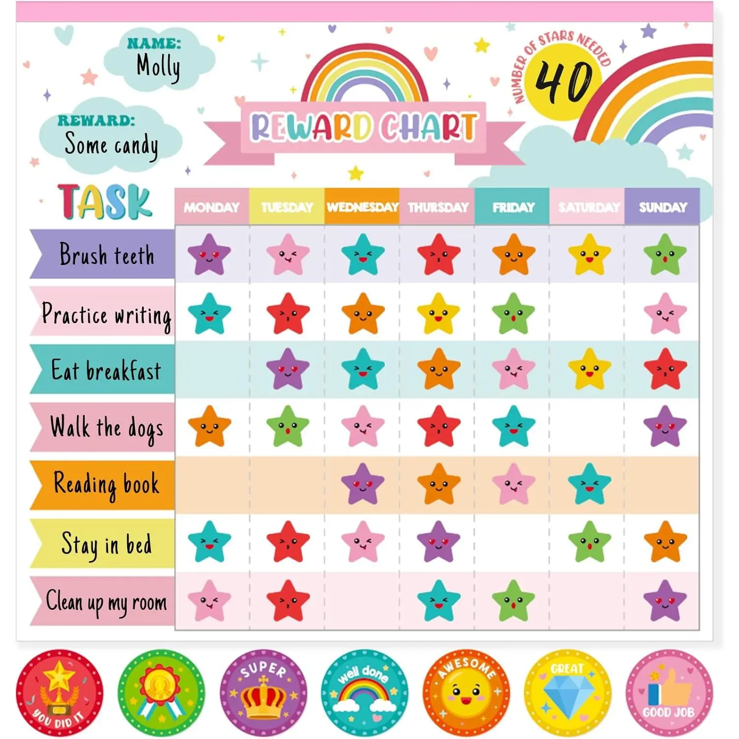 Reward Chart for , Behavior Chore Chart for  at ,26 Rainbow White Chore Charts,1960  Stickers,56 Reward Stickers,Incentive Chore Chart to Develop Responsibility and Good Habits