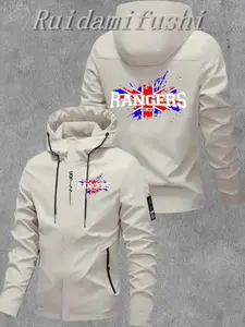 Unisex Rangers Graphic Hooded Jacket, Zipper Closure, Multiple Pockets, Adjustable Drawstring, Spring/fall Outdoor Cycling & Casual Wear