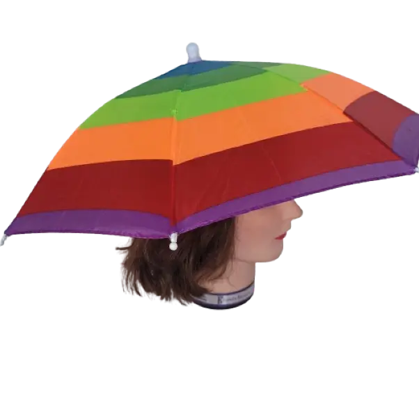 UMBRELLA HAT CAP Rain Sun Shade Sports Beach Fishing Kids Adults Hands Free Festival Party Gear Colorful Rainbow Colors Striped Design Elastic Headband Fun Headwear Folding Head Mounted Umbrella Adjustable Lightweight Cover