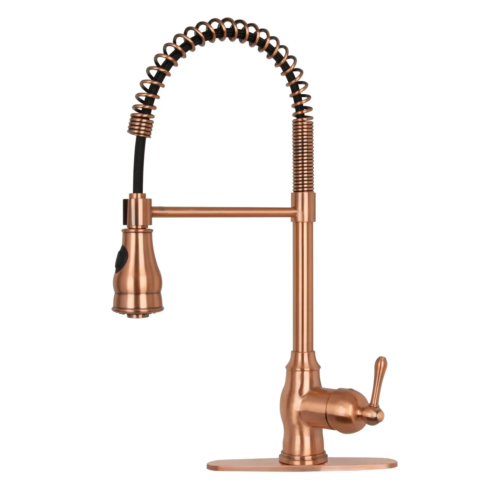 Copper Pre-Rinse Spring Kitchen Faucet, Single Level Solid Brass Kitchen Sink Faucets with Pull Down Sprayer
