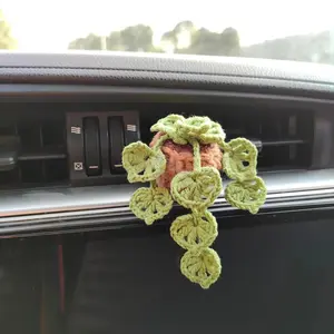 Handmade Crochet Plant Design Car Vent Clip, Decorative Air Vent Accessory for Women, Car Ornament, Unique Handcrafted Auto Interior Decoration