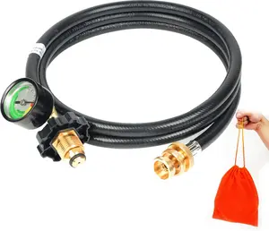 Hose Adapter 1lb to 20lb Converter with Gauge for 5 lb to 40 lb Tank,Standard P.O.L Tank,Fitting for Weber Q Grill, Buddy Heater Coleman  Tabletop Griddle More Portable Grills