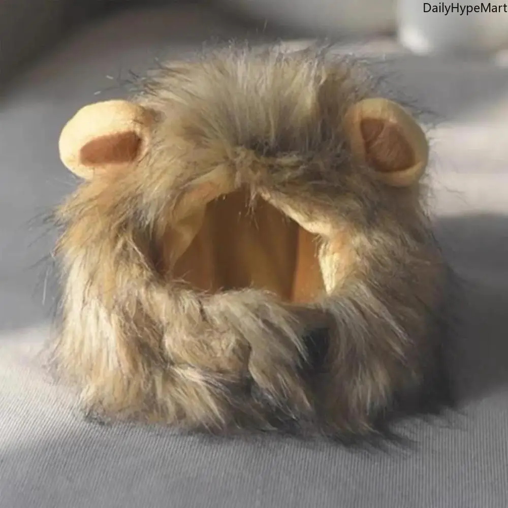Adorable Lion Design Pet Hat in Soft Fabric for Cats & Kittens, a Fun Fashion Accessory for Costume Parties with Easy Velcro Attachment, Party, Pvc, No
