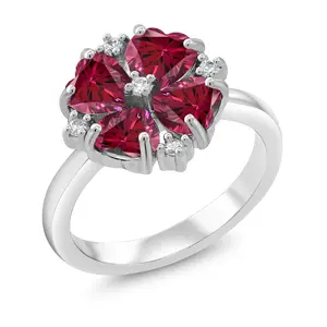 Gem Stone King 1.84 Cttw Red Zirconia Ring For Women | 925 Sterling Silver | Heart Shape 5MM | Gemstone Birthstone | Wedding Engagement Anniversary Promise Ring For Women