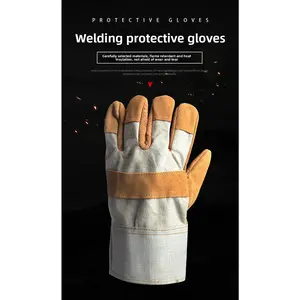 Industrial Leather Half-Leather Gloves for Welding and Construction Site Work - Wear-Resistant, Heat-Insulating, Puncture-Proof Labor Protection Gloves
