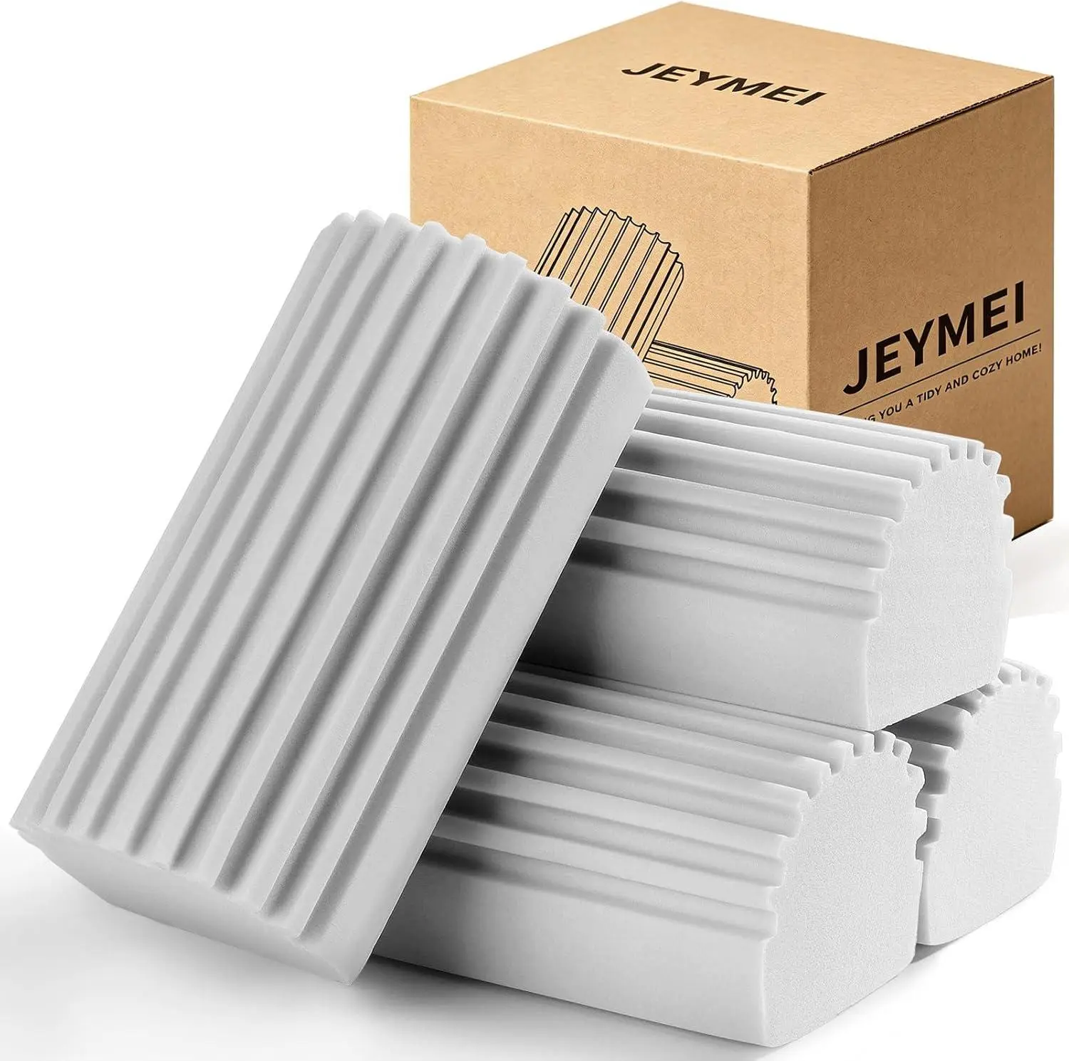 Jeymei Damp Clean Duster Sponge,4Pcs Grey Dust Sponge for Cleaning | Damp Dusting Sponge with Ridges,Baseboard Cleaning Tool,Reusable Wet Duster Sponge,Household Cleaning Sponges for Blinds