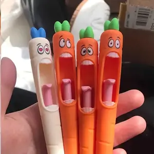 Cute Carrot Design Gel Pen, Funny Teacher Pens, 4 Counts Creative Funny Stationery Supplies, Plastic Material Black Ink Fun Gifts and Party Giveaways