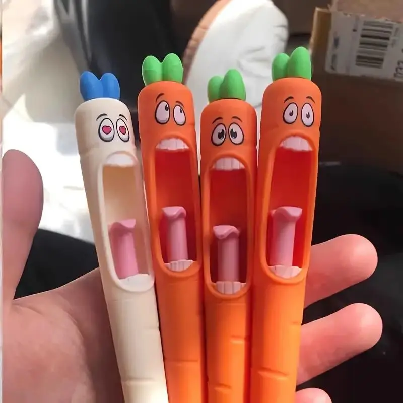 Cute Carrot Design Gel Pen, Funny Teacher Pens, Unique Pens, 4 Counts Creative Funny Stationery Supplies, Plastic Material Black Ink Fun Gifts and Party Giveaways