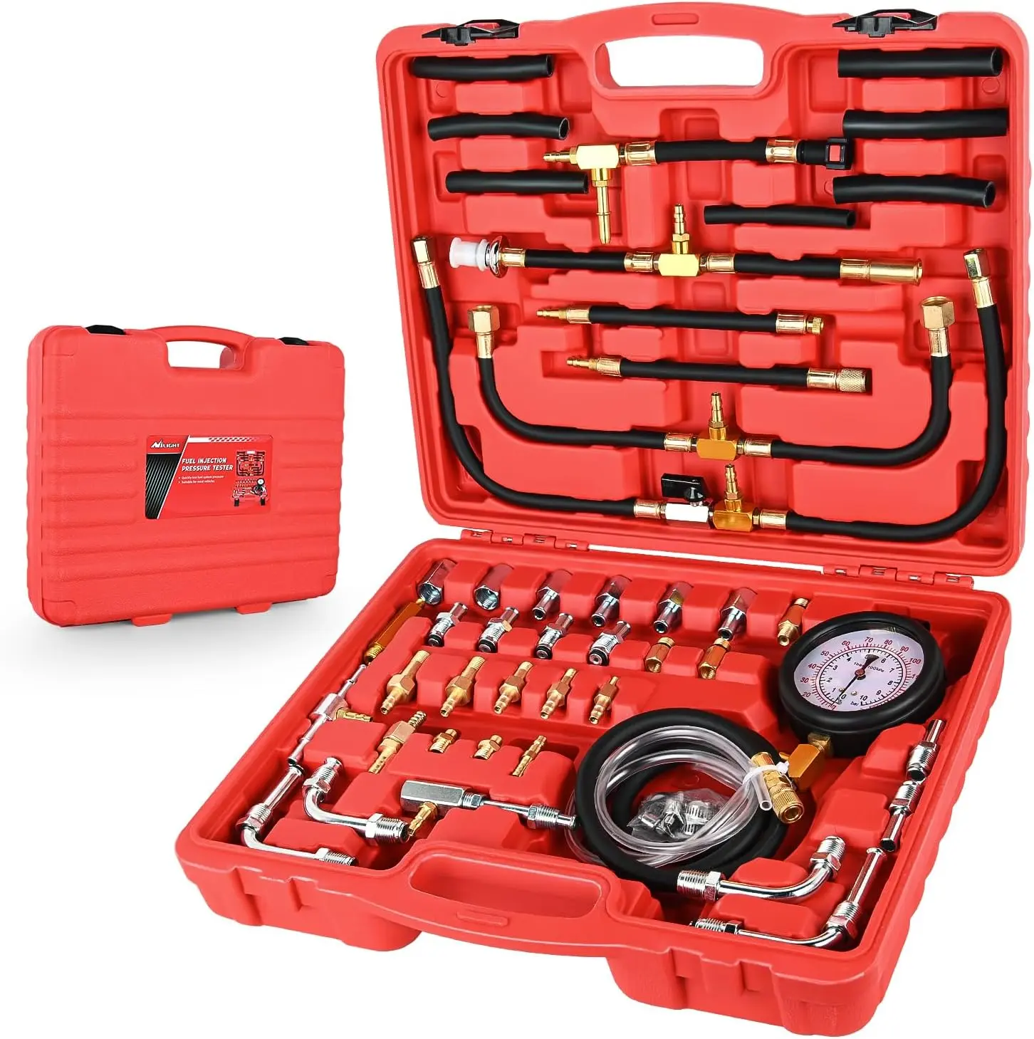 Nilight Fuel Injection Pressure Tester Kit - 0-140 PSI Fuel Pressure Gauge, Automotive Diagnostic Tool for Car Repair & Maintenance