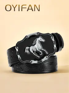 Men's Horse Design Western Cowboy Belt, Fashion Animal Embossed Buckle Belt for Party, Daily Clothing Decor, Trendy All-match & Exquisite Belt for Birthday Gift
