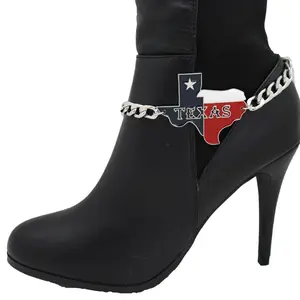Women's Western Jewelry Boot Bracelet Texas State Map Shoe Charm Silver Color Metal Chain TX Star Bangle for Western Inspired Accessories