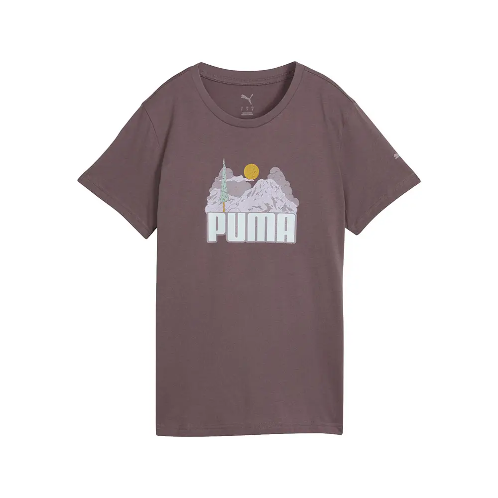 PUMA Womens Nature Graphic Crew Neck Short Sleeve Casual Tops Casual - Purple