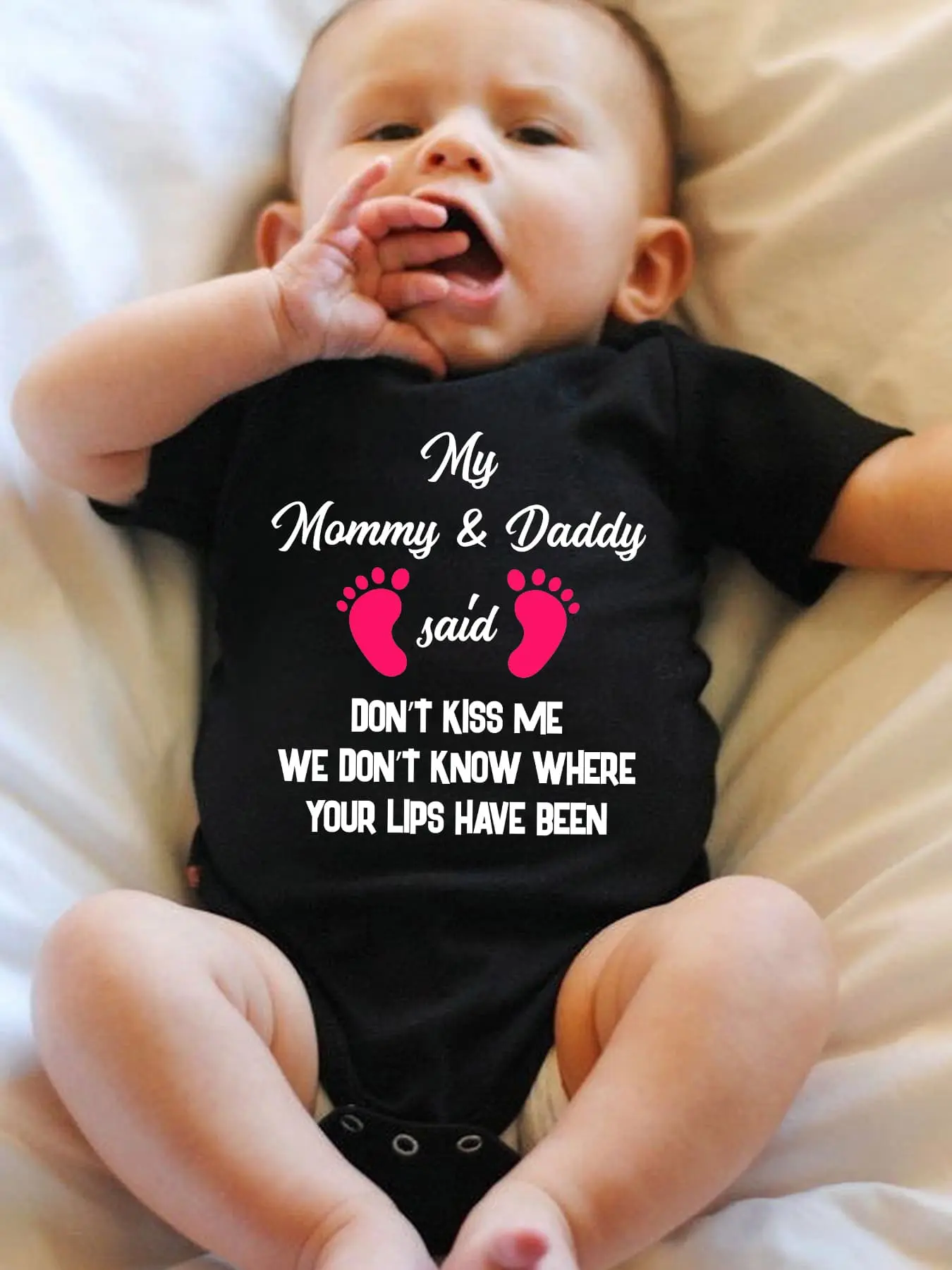 PUEMCO Baby "Don't Kiss Me" Letter Print Cotton Bodysuit - Soft Short-Sleeve Fun Themed Bodysuit for Newborn Boys & Girls, Baby Clothing Item, Cotton Bodysuits, Fun Themed Bodysuits