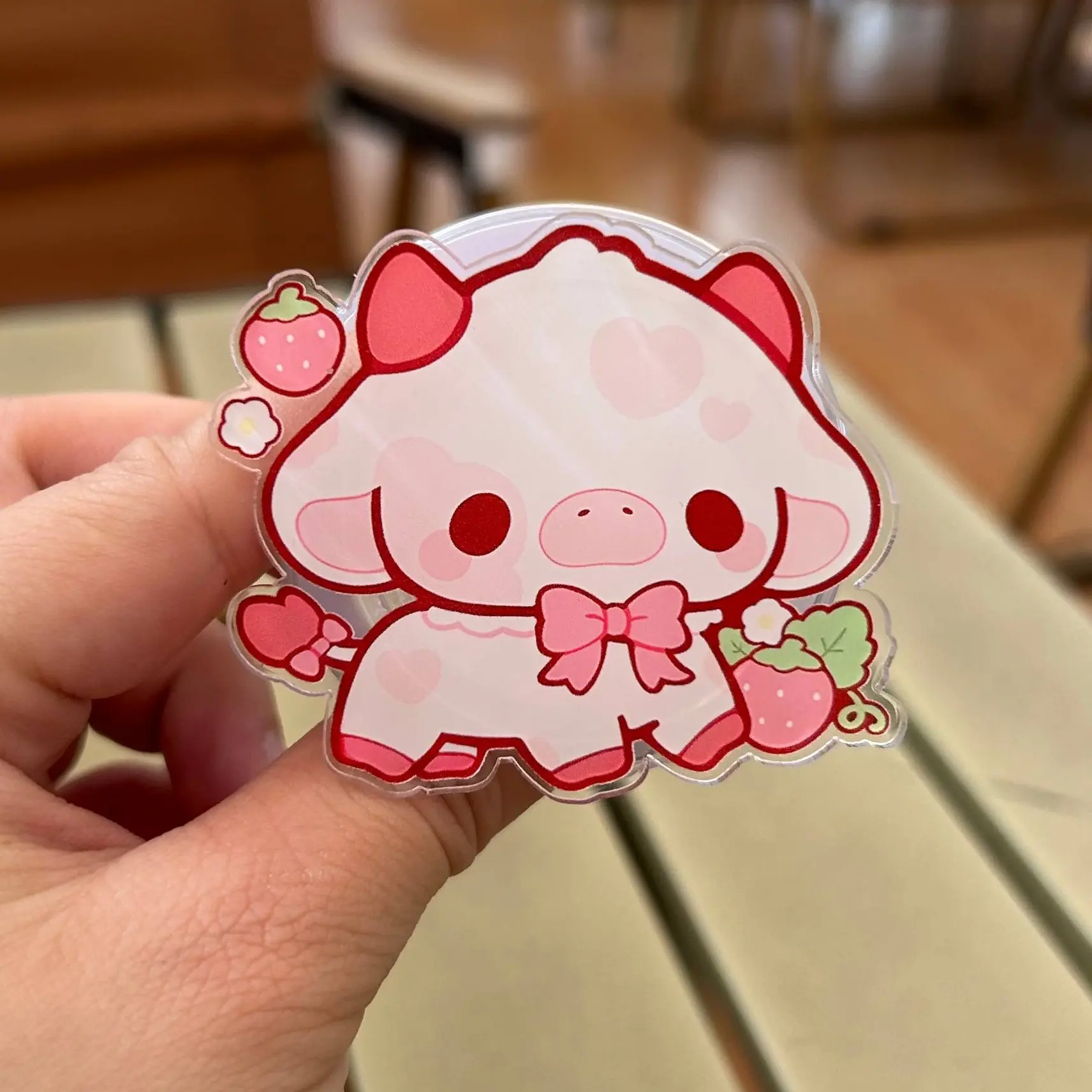 Cute Strawberry Cow MagSafe Phone Grip – Pink Kawaii Magnetic Phone Holder & Kickstand – Girly Farmcore Accessory