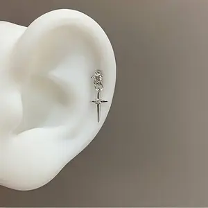 Men's Plastic Ear Bone Studs - Shiny Cross Earrings, Stylish Simple Fashion Costume Jewelry Accessories