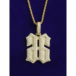 Iced Out Backward Number 66 Pendant for Men 5A Cubic Zirconia Gold Plated Hip Hop Jewelry Cuban Link Chain.