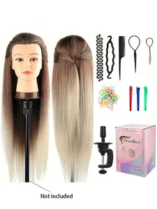 Synthetic Hair Styling Training Mannequin Head with DIY Set & Table Clamp, Perfect for Makeup Artists, Teenage Girls & Hairdressers Practice