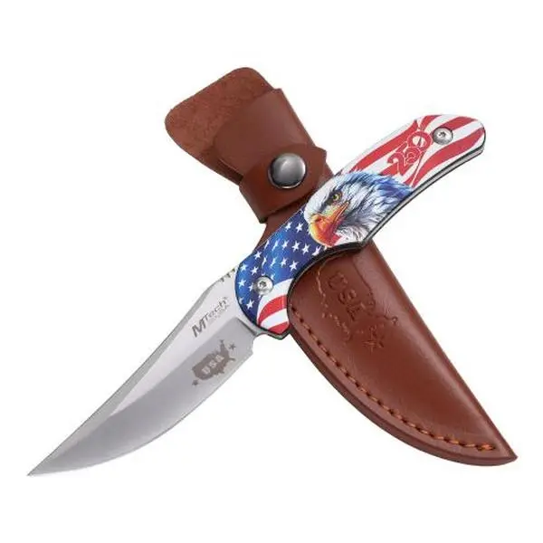 MTECH USA 250th Anniversary American Eagle Fixed Blade Knife - 3.9-in Stainless Steel Blade, 8.5-in Overall, Outdoor Tool, MT-FIX012F-250, All Metal Tool, Durable Tools, Collectibles