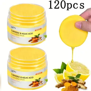 Sjopa 120 Pieces Turmeric Cleansing Cotton Set - Deep Cleansing Moisturizing Brightening Skin Tone Light Beige Portable Gentle Paraben-Free