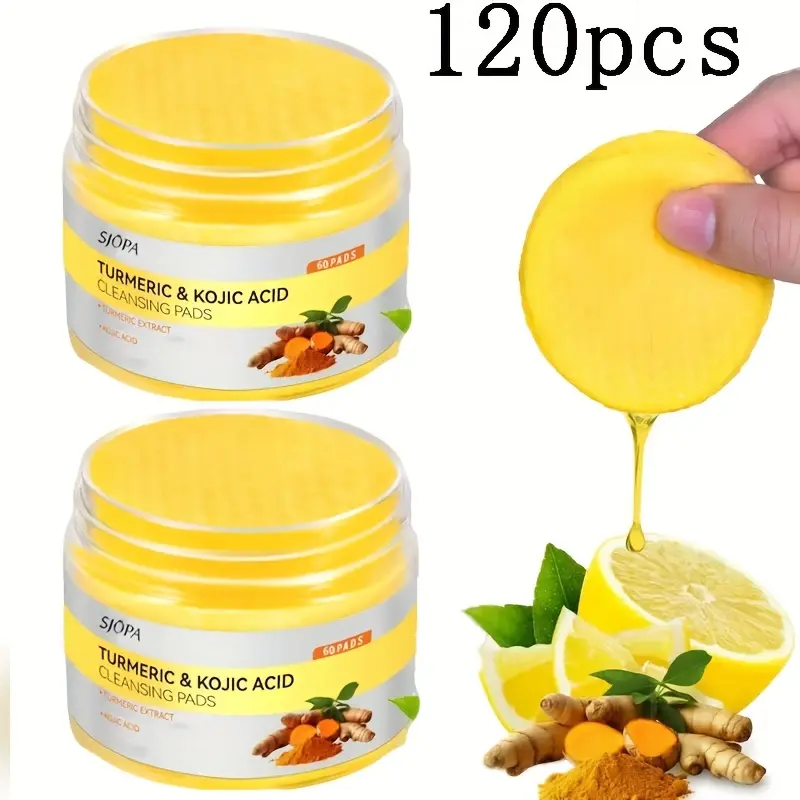 Sjopa Turmeric Cleansing Pads, 120 Count Moisturizing Wipes to Deep Clean and Brighten Tone, Gentle and Paraben-Free for Radiant Skin, Deep Clean + Moisturize, Oily, Makeup Remover, Face Cleaning