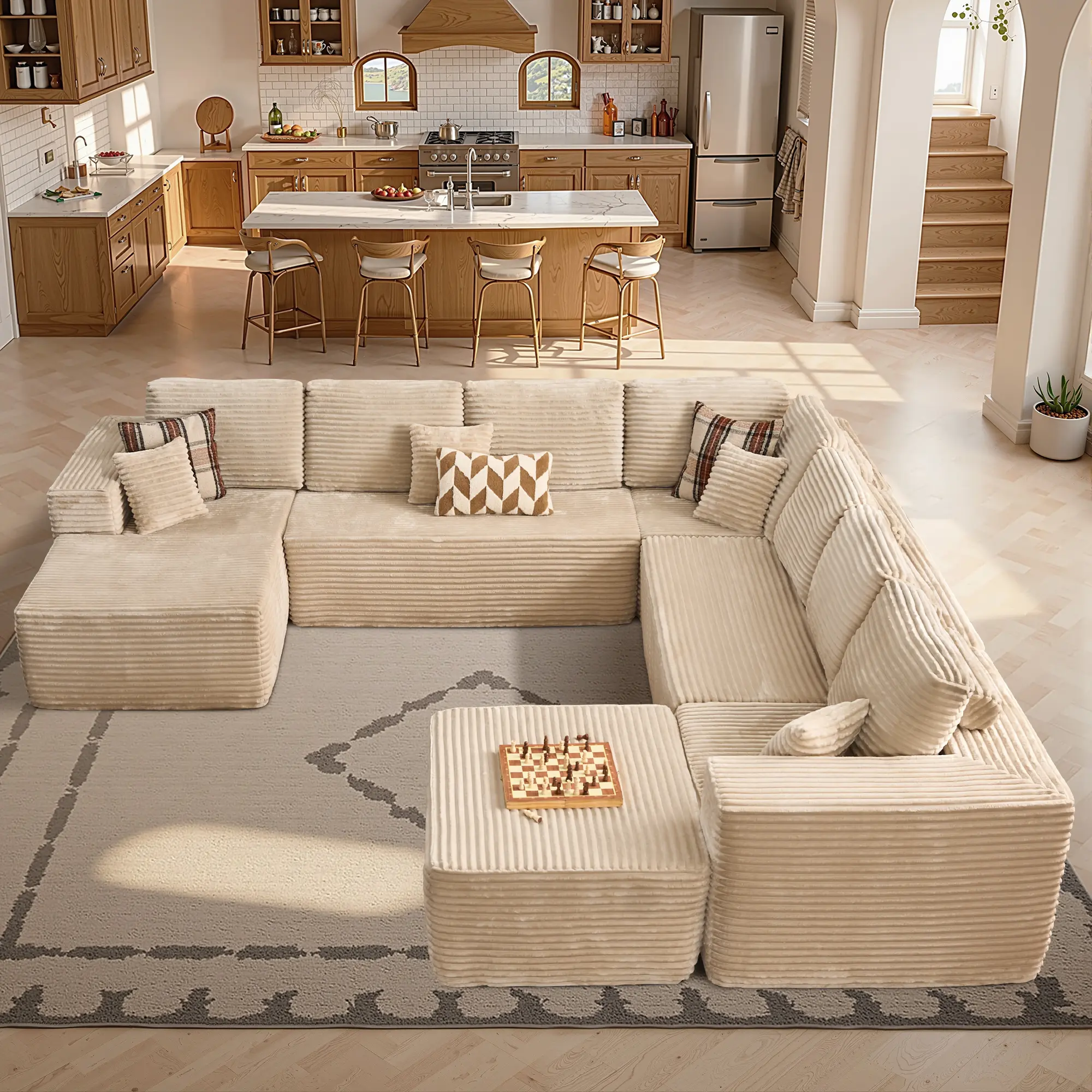 G-Shaped Beige Plush Corduroy(B2)