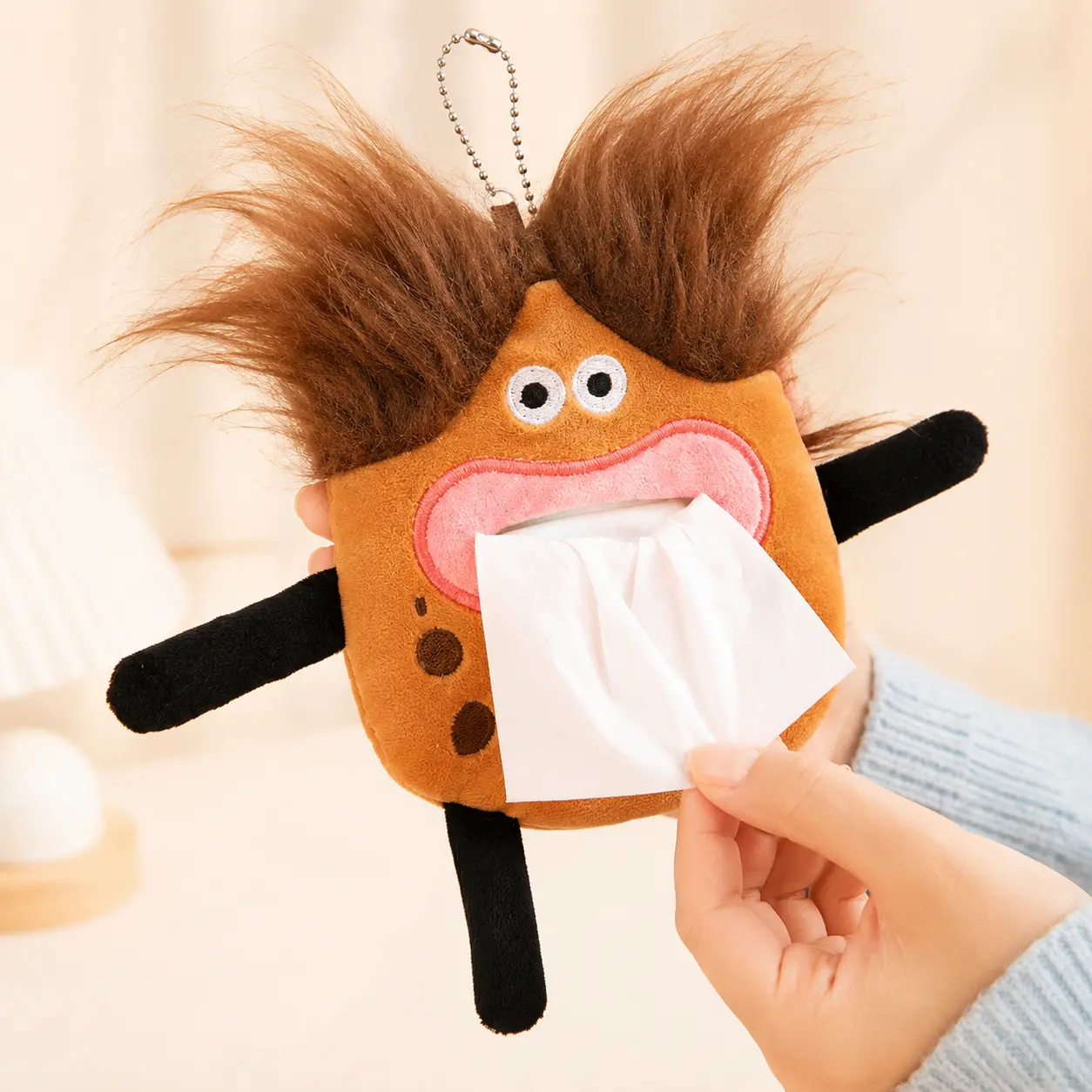 Cute Plush Tissue Holder Keychain, Funny Kawaii Monster Tissue Box Cover, Portable Mini Tissue Case For Car, Backpack & Home Decor