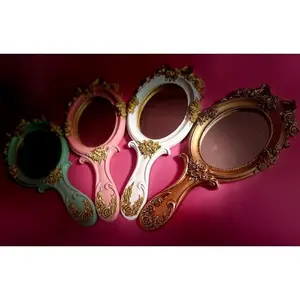 Antique Princess Style Mirror - Royal Vintage Handheld Mirror with Elegant Design for Room Decor Gold