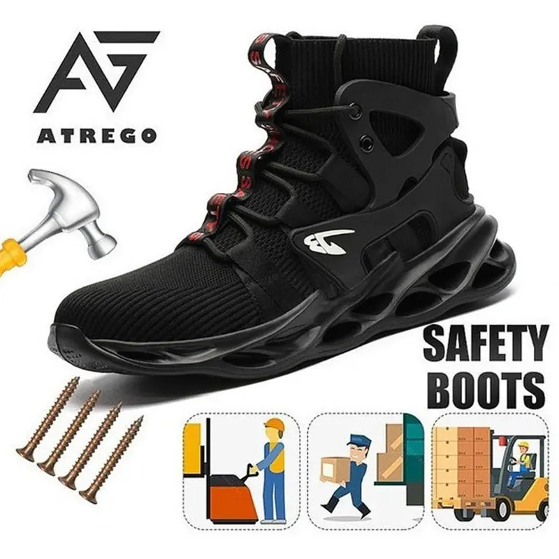 High Top Safety Shoes, Lightweight Steel Toe Shoes, Anti-smashing Steel Heel Work Shoes, Summer Comfort Worker Walking Shoes, Round Toe Footwear for Boy, Steel Toe Shoes for Men, Closed