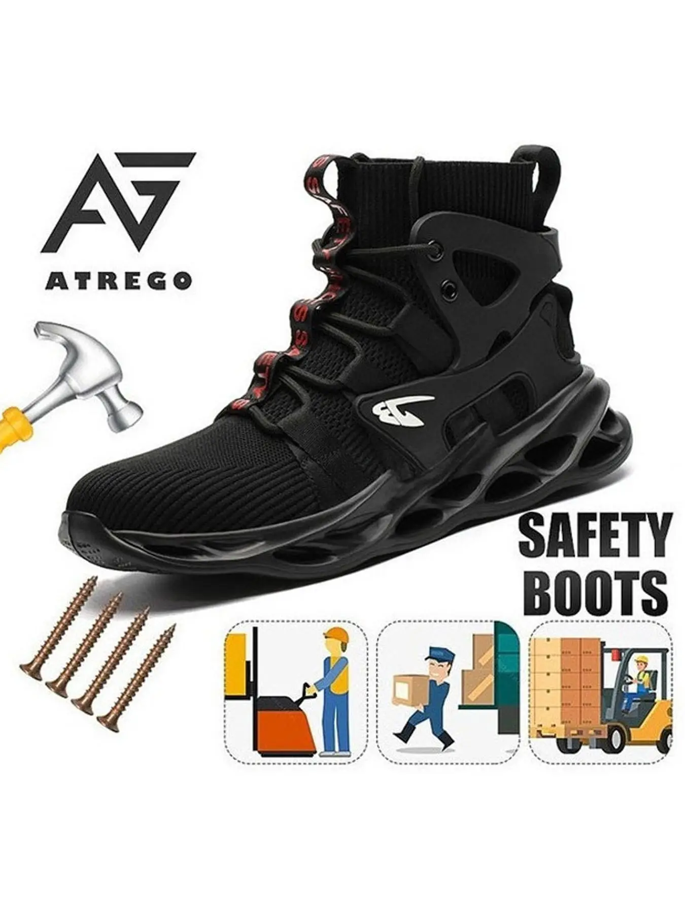 High Top Safety Shoes, Lightweight Steel Toe Shoes, Anti-smashing Steel Heel Work Shoes, Summer Comfort Worker Walking Shoes, Round Toe Footwear for B