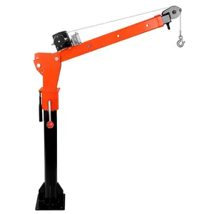 Electric Pickup Truck Crane, Rated load capacity: 2200 lbs, paired with a 5000 lbs 12Velectric winch. 360°swivel base, three-position adjustable boom, universal mounting base; compatible with pickup trucks, construction worksites and factory applications.