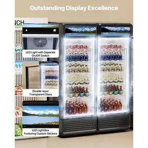 VEVOR Commercial Merchandiser Refrigerator, 12.2 CU. FT Glass Door Display Refrigerator, Beverage Refrigerator Cooler Merchandiser with Adjustable Shelves, Soft LED Light, Customizable Lightbox, Black