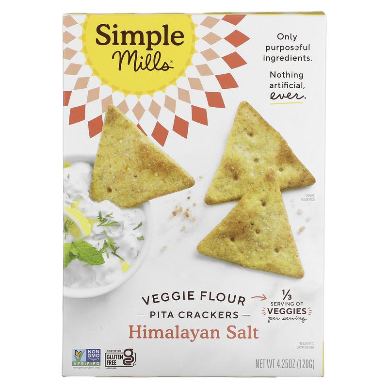 Simple Mills Veggie Flour Pita Crackers, Himalayan Salt, 4.25 oz (120 g)