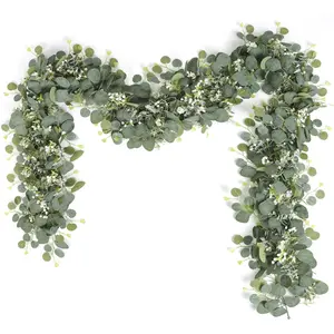 2 Pcs Artificial Eucalyptus Leaf Wreaths, Realistic Greenery Vines, Greenery Garland for Home Decor, Wedding Backdrop, Party Setup, Indoor Outdoor Use