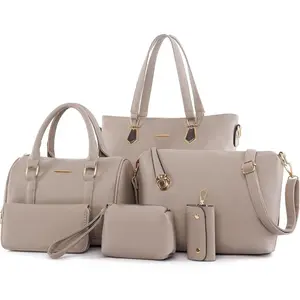 Purses and Handbags for Women Synthetic Leather Tote Crossbody Bags Satchel Purses Set 6 count