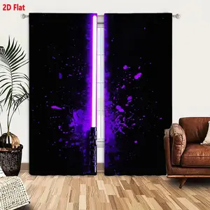 2D Flat Purple Lightsaber Themed 2-Piece Curtain Set, Glowing Vertical Blade Design with Vibrant Purple Light Effect, Metallic Hilt Detail, Perfect for Star Wars Fans' Bedroom Living Room Decor