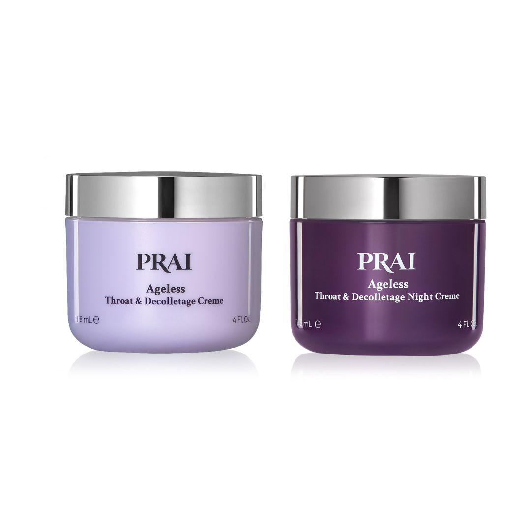 PRAI Beauty Ageless Throat Duo Set – Includes Ageless Throat & Decolletage Creme & Night Creme – Firm, Lift & Hydrate Neck & Chest with Retinol, Sepilift, Hyaluronic Acid & PRAI Oil | Anti-Aging Skincare Moisturizer