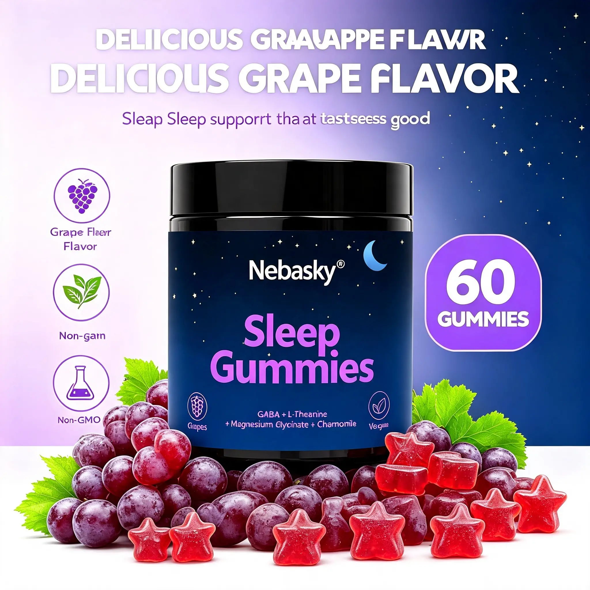 Natural Sleep Gummies - 60 Servings -Sweet Strawberry Stars (Melatonin Free) target wellness box creatine gummies Healthcare Dietary  Healthcare, Dietary, Supplements, Fitness, Vitamin,suitcase sleep pod ,mouth tape for sleep，creatine gummies