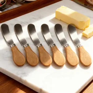 4/6 Piece Set Cheese Butter Knife, Stainless Steel Butter Cheese Knife with Bamboo Handle, Sandwich Cream Cheese Cake Condiment Knife Set