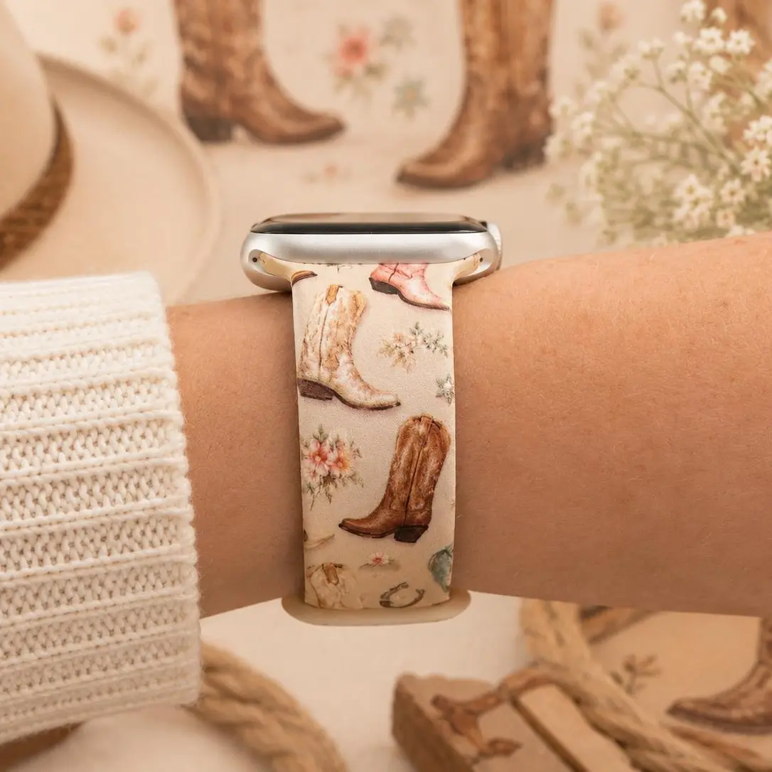 Cowgirl Boots Watch Band | Western Floral Cowboy Design | Compatible with Apple & Samsung Watches