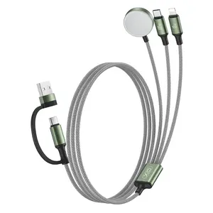 2026 3 in 2 Multi-Port Charging Cable, Compatible with Lightning/Type-C/iWatch, Works with iPhone 16/15, iPads, Samsung Devices, AirPods & Apple Watch, Fast Charges Multiple Devices Simultaneously