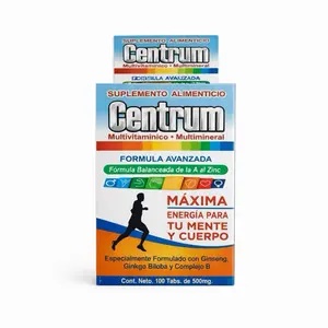 Centrum Multivitaminico Multimineral Antioxidant Formula Avanzada con Ginseng Ginkgo Biloba y Complejo B 100 Tabs 500mg