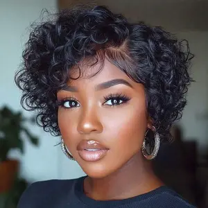 【50% OFF】Curly Pixie Cut 13x4x1 Lace Front Wig Human Hair Wigs 13xx4x1 HD Lace Frontal Wigs Short Layered Curly Glueless Wig Pre Plucked Deep Wave Pixie Cut Human Hair Wigs